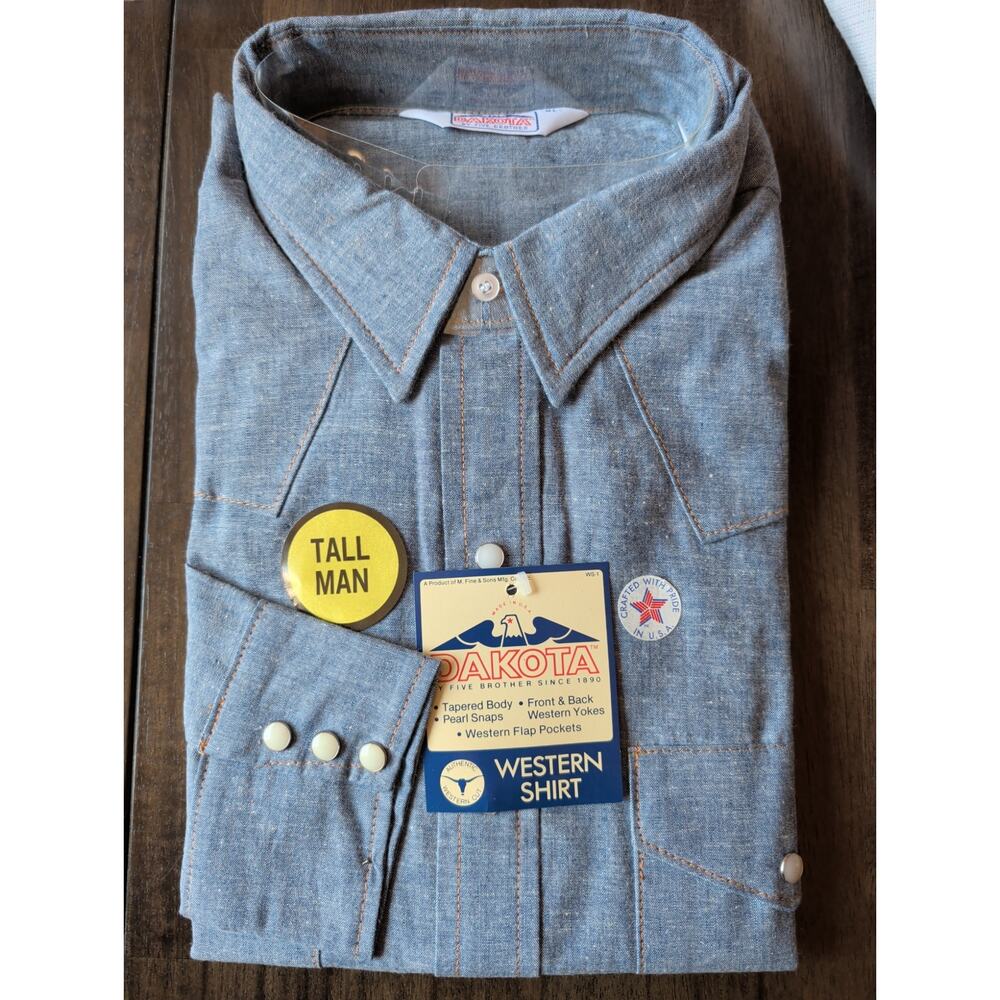 VTG Five Brother Dakota Denim Pearl Snap Shirt Men's XL Tall USA Western NOS NWT